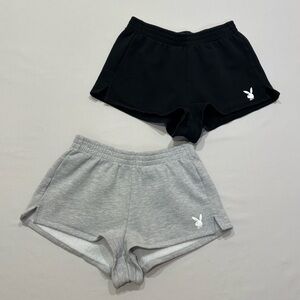 2 Pairs of Playboy By PacSun Bunny Sweat Shorts Black & Grey Size Small